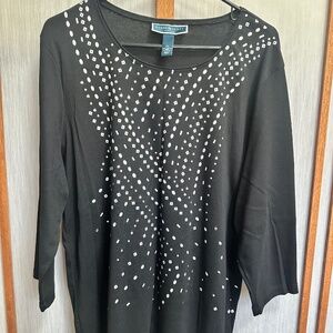 Karen Scott Woman - 3/4 sleeve top, 2X, black w/silver accents